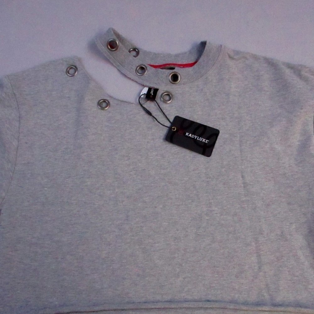Kadyluxe Womens Dog Collar Pullover Top Size Small Gray Cropped